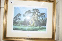 After Henley Curl (British, 20th century), "Fundenhall Church", chromolithograph, limited edition,