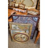 Mixed Lot: 19th Century tapestry pictures, modern mixed media study and a 19th Century silkwork
