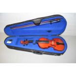 Cased modern child's violin and bow