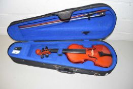 Cased modern child's violin and bow