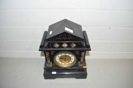 Victorian black slate and marble mounted mantel clock