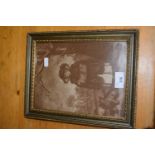 19th Century school study of a young girl with dog, framed and glazed