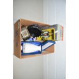 Box of assorted mixed items to include boxed Burago racing car, various ornaments, porcelain vase