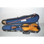 Modern child's violin with bow and case