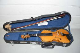Modern child's violin with bow and case