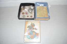 Heraldry in England by King Penguin, quantity of various assorted coinage and Dicon by Marjorie