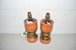 Pair of turned wooden candlesticks