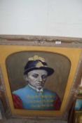 Large oil on canvas study of a jockey, gilt framed