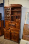Late Victorian American walnut secretaire cabinet with glazed top section, top down front with