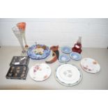 Mixed Lot: Various decorated plates, Jasper Ware pin trays, glasses, small oil lamp etc