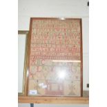 19th Century needlework sampler decorated with rows of text and numbers, signed William and