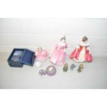 Mixed Lot: Royal Doulton figures Camelia, Bo-Peep and Southern Belle plus three small brass