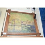 20th Century school study of a continental harbour scene, oil on board, framed