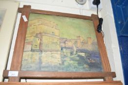 20th Century school study of a continental harbour scene, oil on board, framed