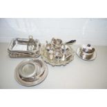 Collection of various assorted silver plated serving dishes, trays, tea wares etc