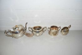Mixed Lot: Silver plated tea set, table lighter and oil lamp base
