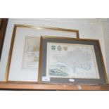 Mixed Lot: Framed coloured map of Norfolk together with a reproduction map of Dorset, framed and