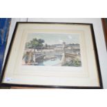 Coloured engraving, The Foundry Bridge and Railway Station, Norwich, framed and glazed