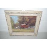 Stephen Walker, Study of a Romany Caravan, oil on board, framed