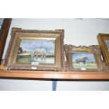 Stephen Walker, two studies horses, oil on board, gilt framed