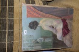 20th Century school study of a nude, oil on board, unframed