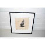 M K Falvey marsh harrier wood cut framed and glazed