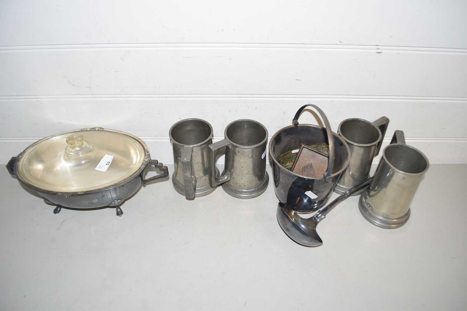 Mixed Lot: Pewter tankards, various silver plated wares etc