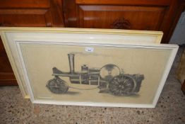 Pair of framed studies, traction engines