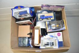 Box of various assorted toy vehicles and other items