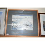 David Graham, winter scene with cottages, watercolour, framed and glazed