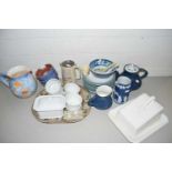 Mixed Lot: Various assorted modern kitchen ceramics, Jasper Ware jug, small meat plate etc