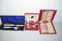 Mixed Lot: Cased silver plated cutlery and fish servers