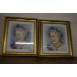 Pair of coloured prints Queen Elizabeth II