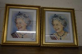 Pair of coloured prints Queen Elizabeth II