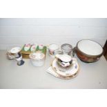 Mixed Lot: Various ceramics to include 19th Century tea wares, tankards, Crown Derby cups and a