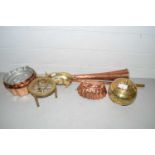 Mixed Lot: Copper post horn, modern copper moulds, brass pig etc