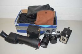 A box of various vintage cameras to include Kodak and others