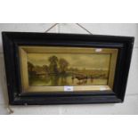 Late 19th/early 20th Century school study of cattle at riverside, oil on canvas, framed
