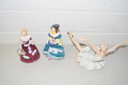 Mixed Lot: Two Coalport figurines together with a Wallendorf model of a ballerina