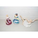 Mixed Lot: Two Coalport figurines together with a Wallendorf model of a ballerina