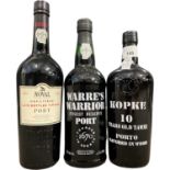 Three bottles of port-Noval LBV, 2001, Kopke 10 years old Tawny port and Warres Warroir Finest reser