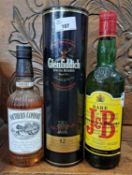 One bottle Gledfiddich 12 years together with one bottle Sothern Comfort and Justerini & Brooks