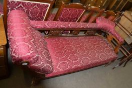 Late Victorian salon suite comprising chaise longue, armchair, nursing chair and four side chairs