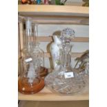 Mixed Lot: Glass model ships in bottles, a ships decanter and an Aynsley vase