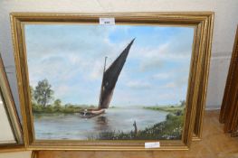 M J Wickham, Wherry on the River Yare and Cley Mill and Pulls Ferry, Norwich, oil on board (3)