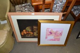 Coloured print, still life with oranges and walnuts together with one other