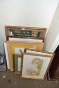 Large mixed lot to include various pictures, still life studies, framed print, pencil sketch of a