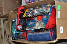One box of various Spiderman related toys