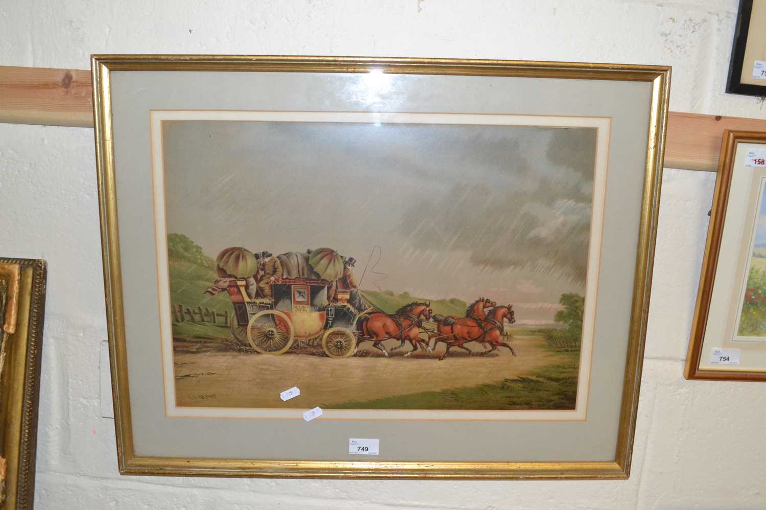 G C Maggs, study of The Bath, Wells, Taunton, Exeter Stage Coach, framed and glazed