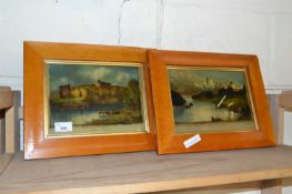 Pair of 19th Century coloured prints on glass Chepstow Castle and Windsor Castle